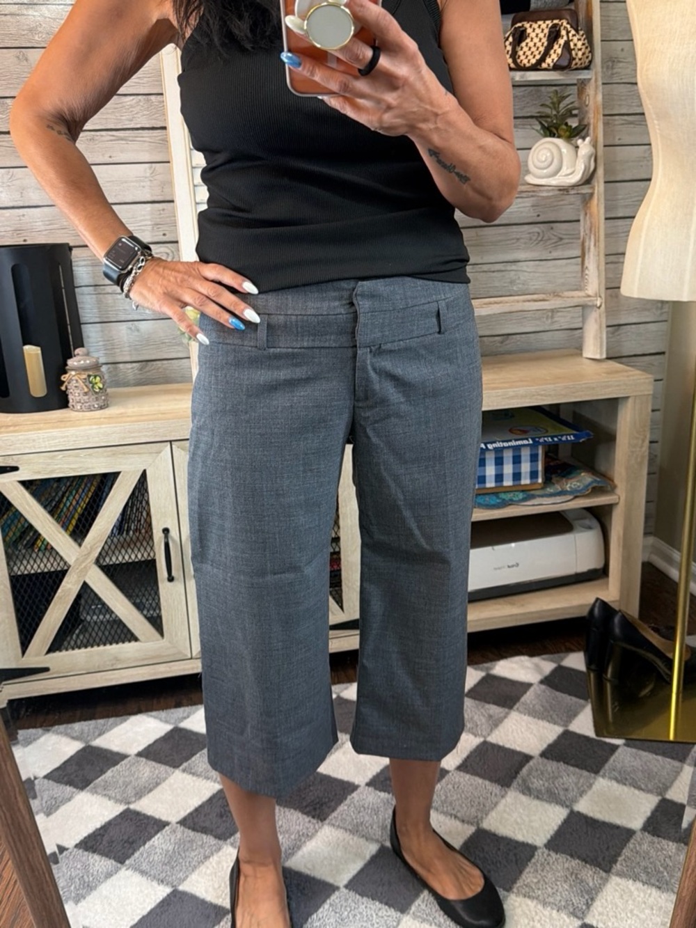 Heart moon star  Gray Cropped Dress Capri pants